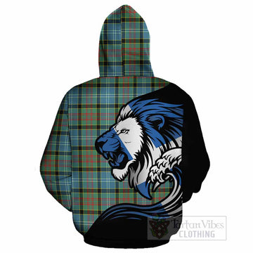Cathcart Tartan Crest Cotton Hoodie Scottish Golden Lions Wave Flow
