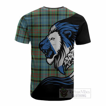 Cathcart Tartan Crest Cotton T-shirt Scottish Golden Lions Wave Flow