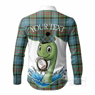 Cathcart Tartan Crest Cute Nessie Long Sleeve Button Shirts Scottish Loch Ness Monster