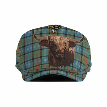 Cathcart Tartan Crest Flat Cap, Jeff Cap Scotland Heilan Coo Tartan Seamless Style