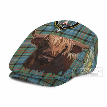 Cathcart Tartan Crest Flat Cap, Jeff Cap Scotland Heilan Coo Tartan Seamless Style