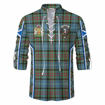 Cathcart Tartan Crest Ghillie Kilt Shirt Scotland Coat of Arm Flag Style