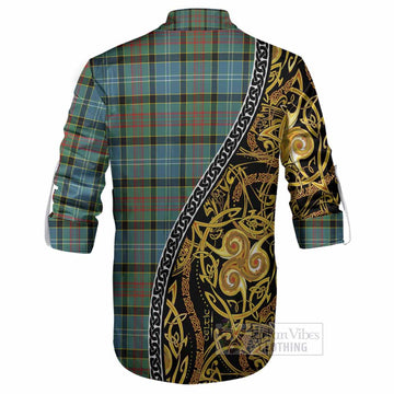 Cathcart Tartan Crest Ghillie Shirt Celtic Knot and Triple Trickle Spiral Symbols