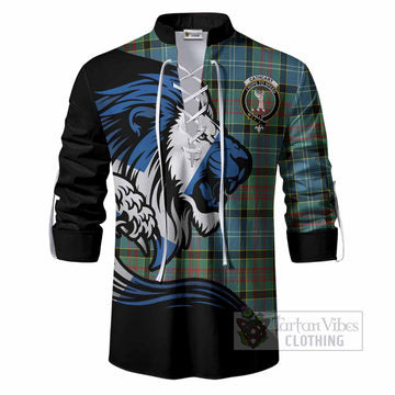 Cathcart Tartan Crest Ghillie Shirt Scottish Golden Lions Wave Flow