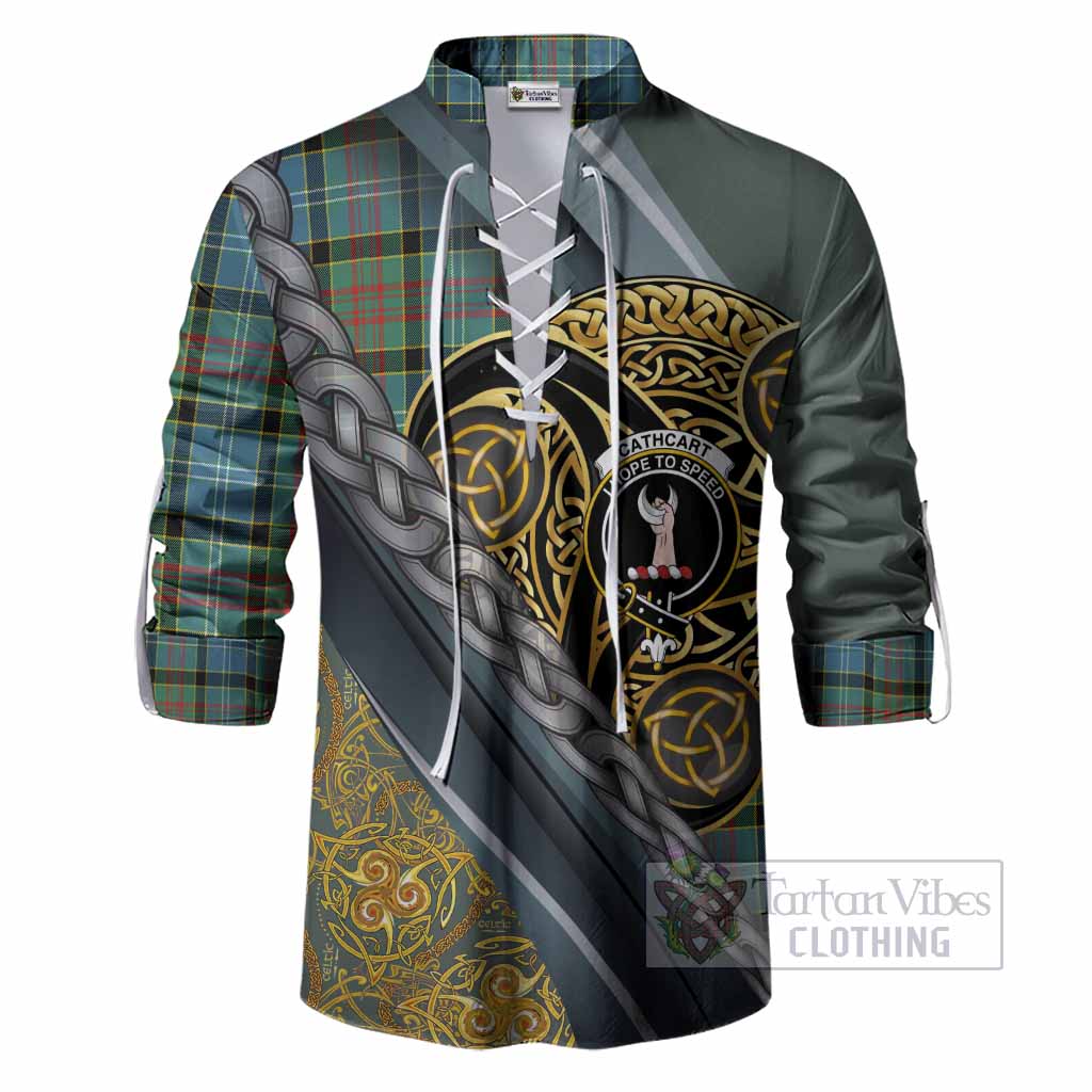 Cathcart Tartan Crest Ghillie Shirt Scottish Triskele Celtic