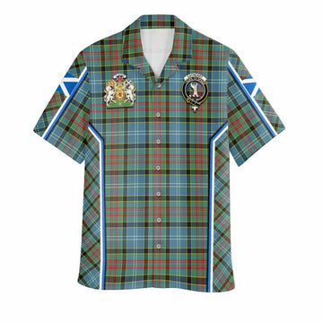 Cathcart Tartan Crest Hawaiian Shirt Scotland Coat of Arm Flag Style