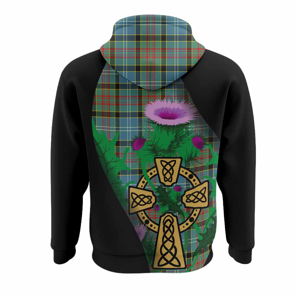 Cathcart Tartan Crest Hoodie Celtic Cross Thistle Flowers