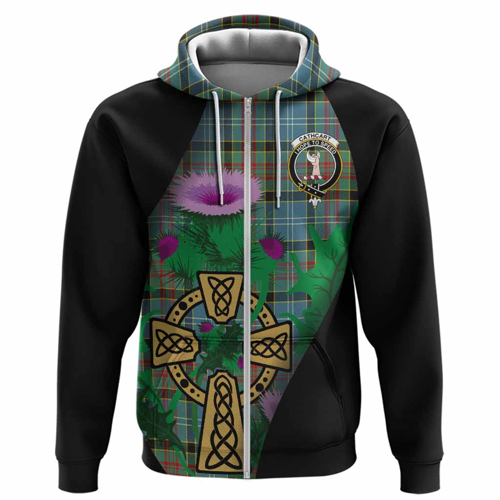 Cathcart Tartan Crest Hoodie Celtic Cross Thistle Flowers