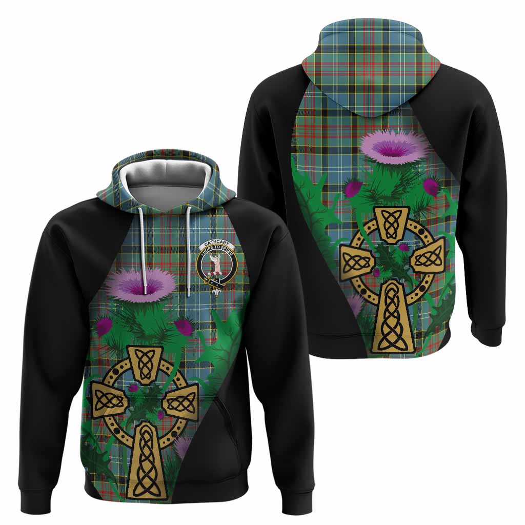 Cathcart Tartan Crest Hoodie Celtic Cross Thistle Flowers