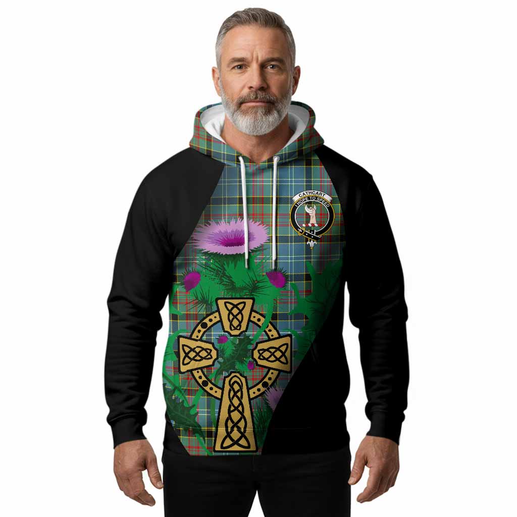 Cathcart Tartan Crest Hoodie Celtic Cross Thistle Flowers