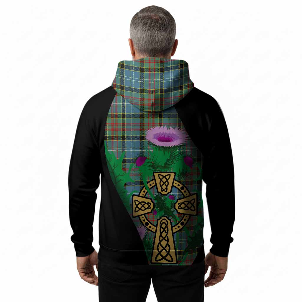 Cathcart Tartan Crest Hoodie Celtic Cross Thistle Flowers