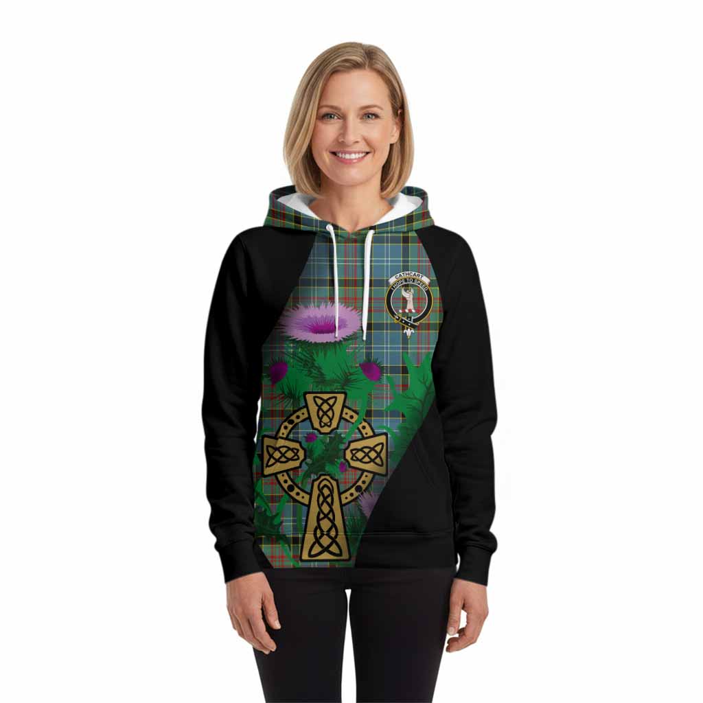 Cathcart Tartan Crest Hoodie Celtic Cross Thistle Flowers