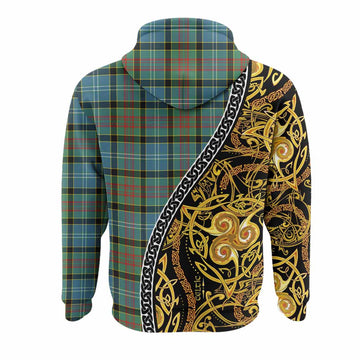 Cathcart Tartan Crest Hoodie Celtic Knot and Triple Trickle Spiral Symbols