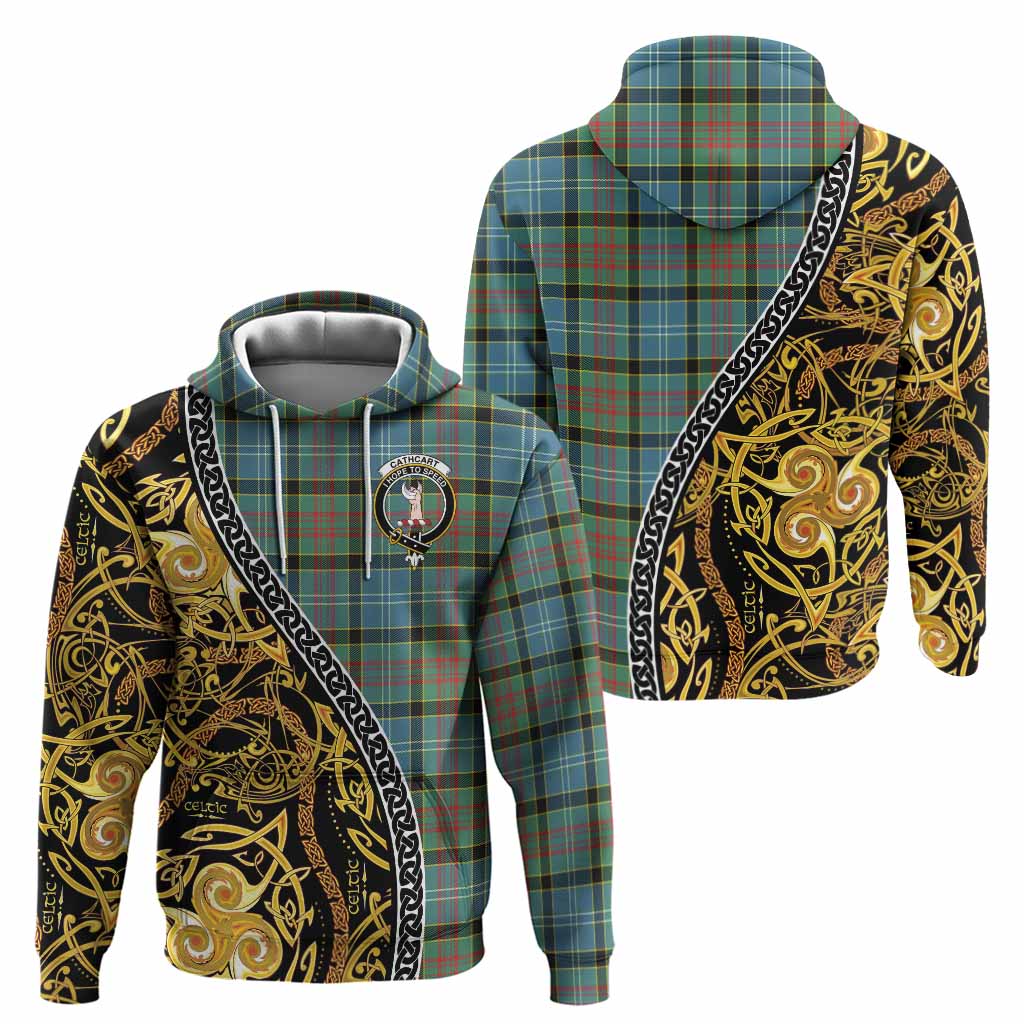 Cathcart Tartan Crest Hoodie Celtic Knot and Triple Trickle Spiral Symbols