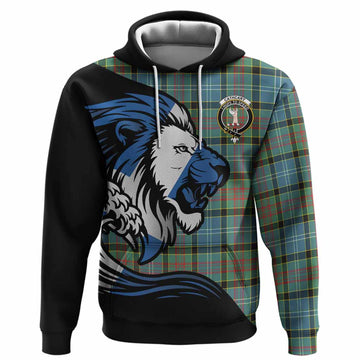 Cathcart Tartan Crest Hoodie Scottish Golden Lions Wave Flow