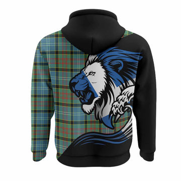 Cathcart Tartan Crest Hoodie Scottish Golden Lions Wave Flow