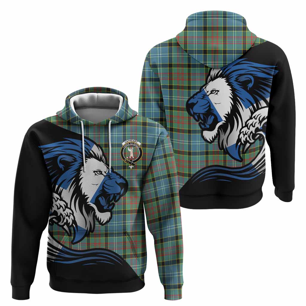Cathcart Tartan Crest Hoodie Scottish Golden Lions Wave Flow