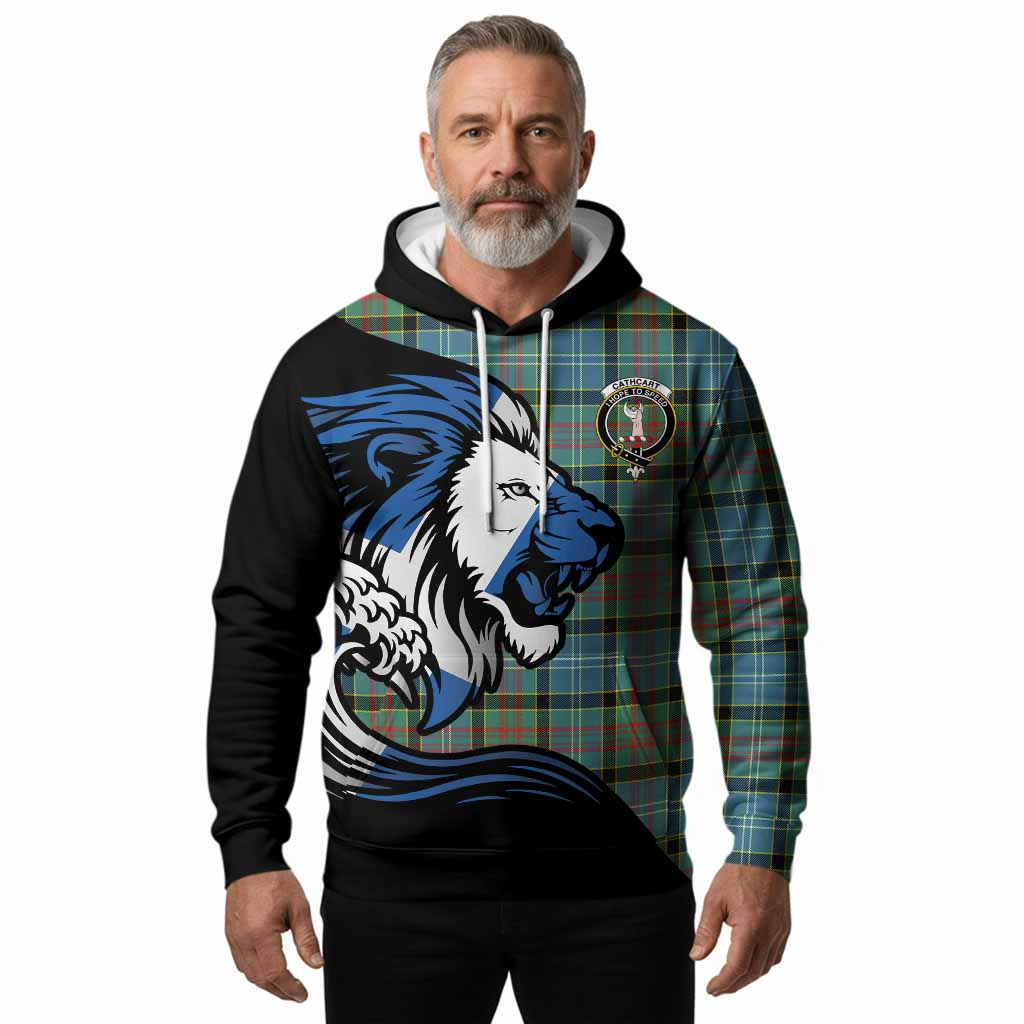 Cathcart Tartan Crest Hoodie Scottish Golden Lions Wave Flow