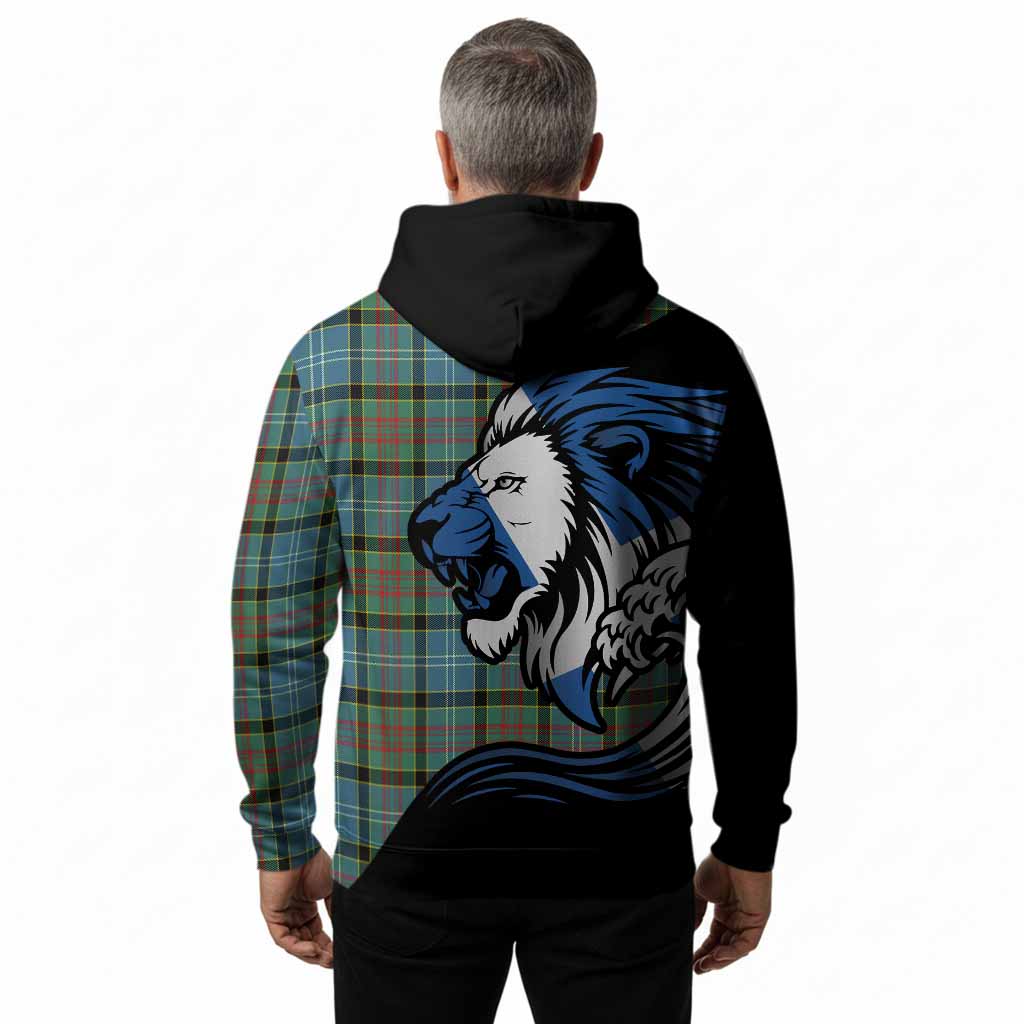 Cathcart Tartan Crest Hoodie Scottish Golden Lions Wave Flow