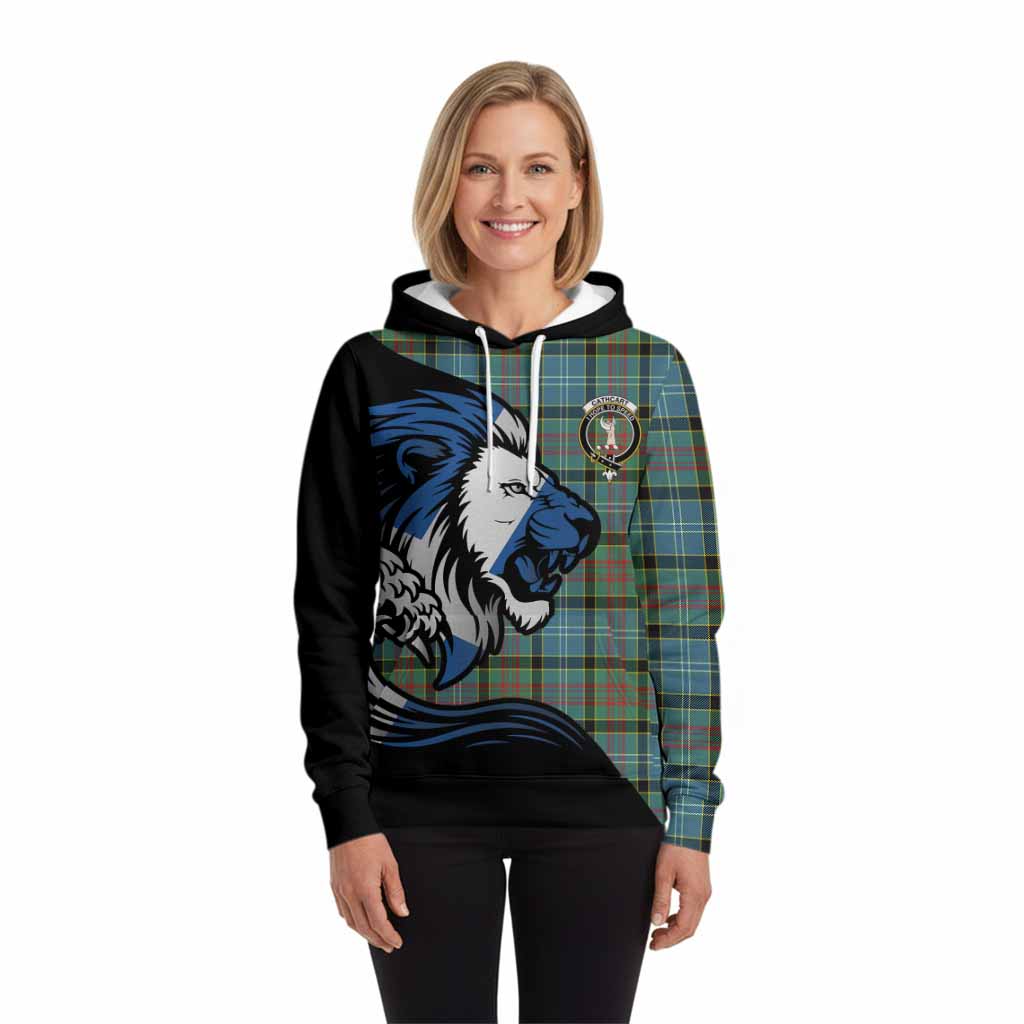 Cathcart Tartan Crest Hoodie Scottish Golden Lions Wave Flow
