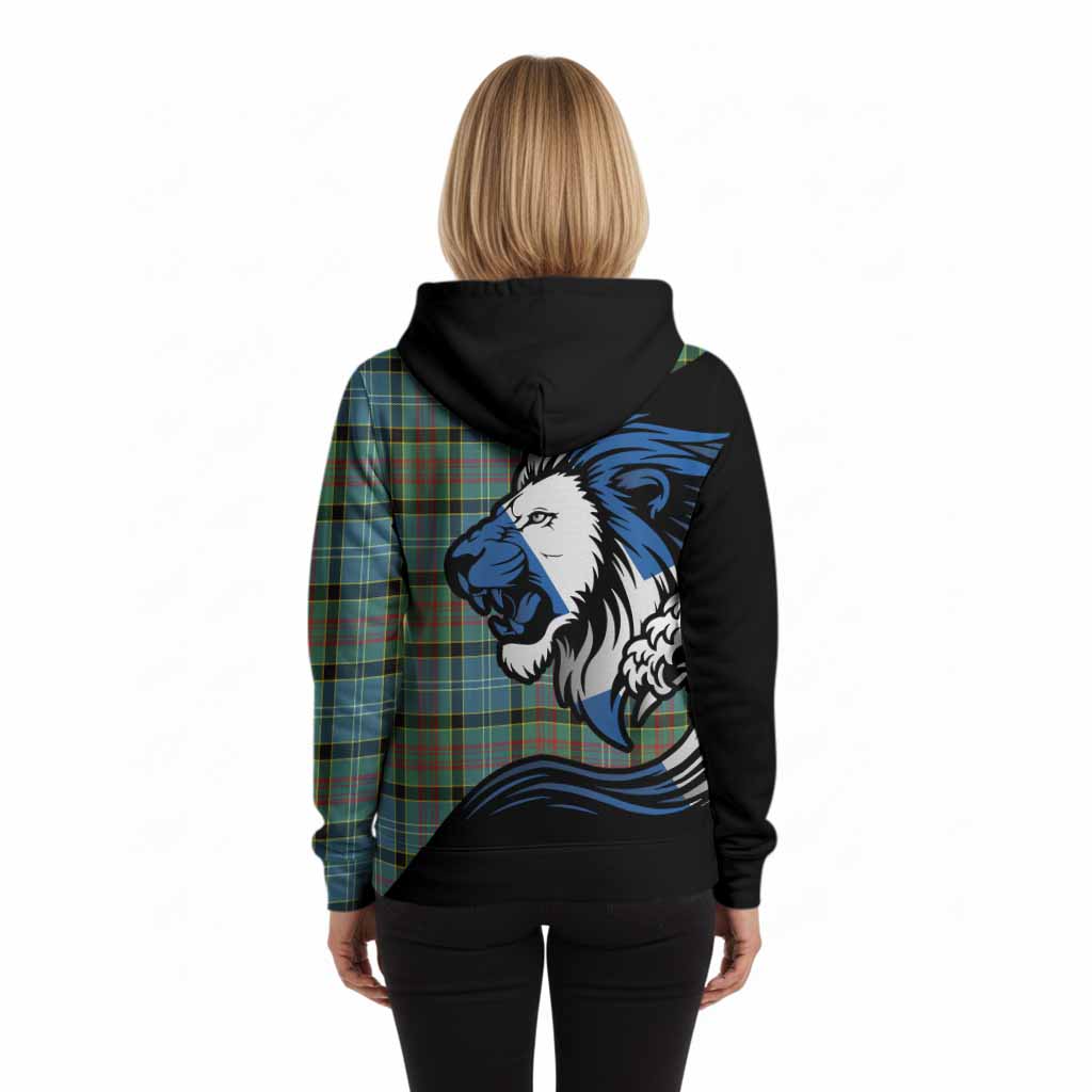 Cathcart Tartan Crest Hoodie Scottish Golden Lions Wave Flow
