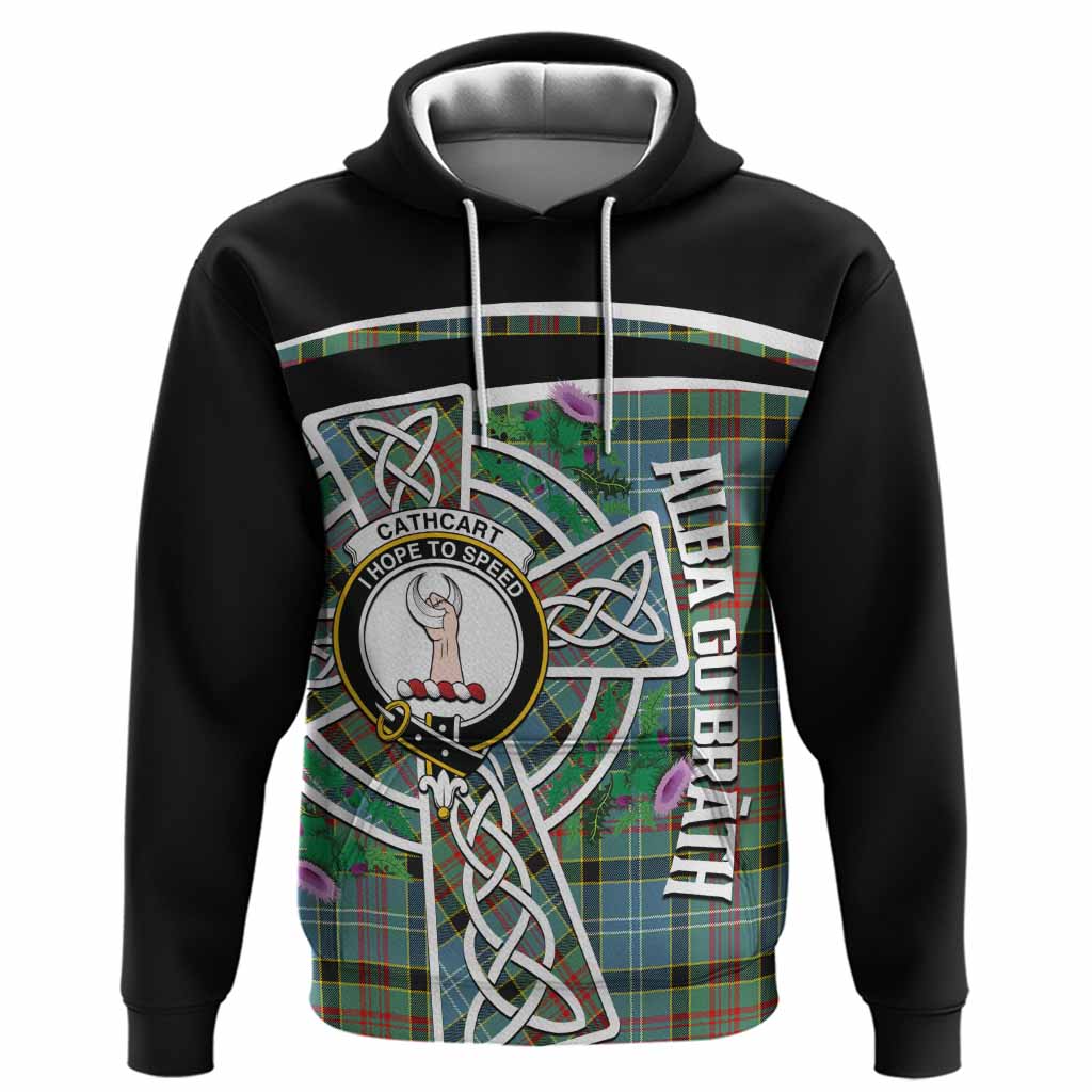 Cathcart Tartan Crest Hoodie Scottish Thistle Celtic Cross Alba Gu Brath