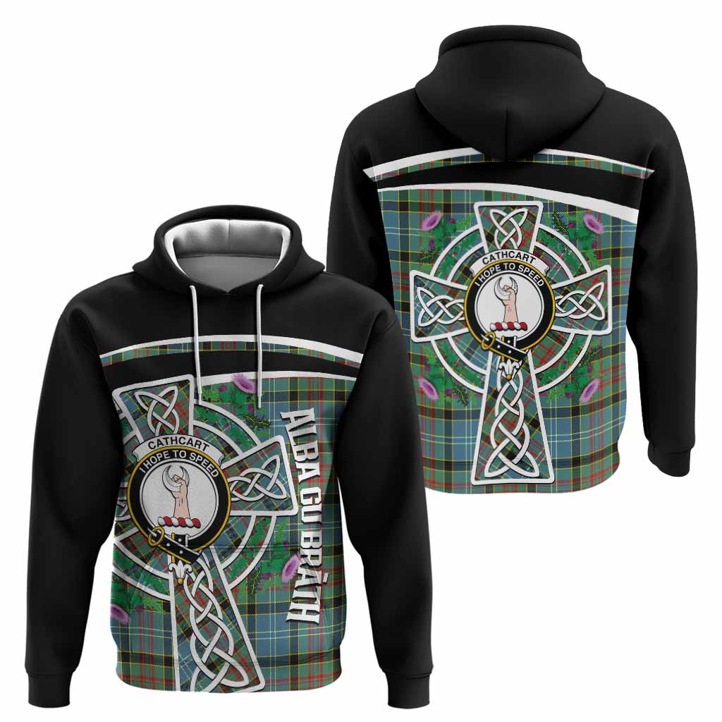 Cathcart Tartan Crest Hoodie Scottish Thistle Celtic Cross Alba Gu Brath