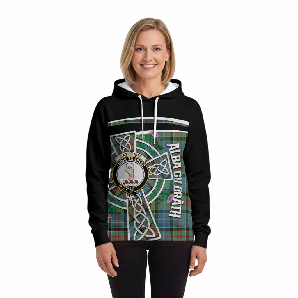 Cathcart Tartan Crest Hoodie Scottish Thistle Celtic Cross Alba Gu Brath