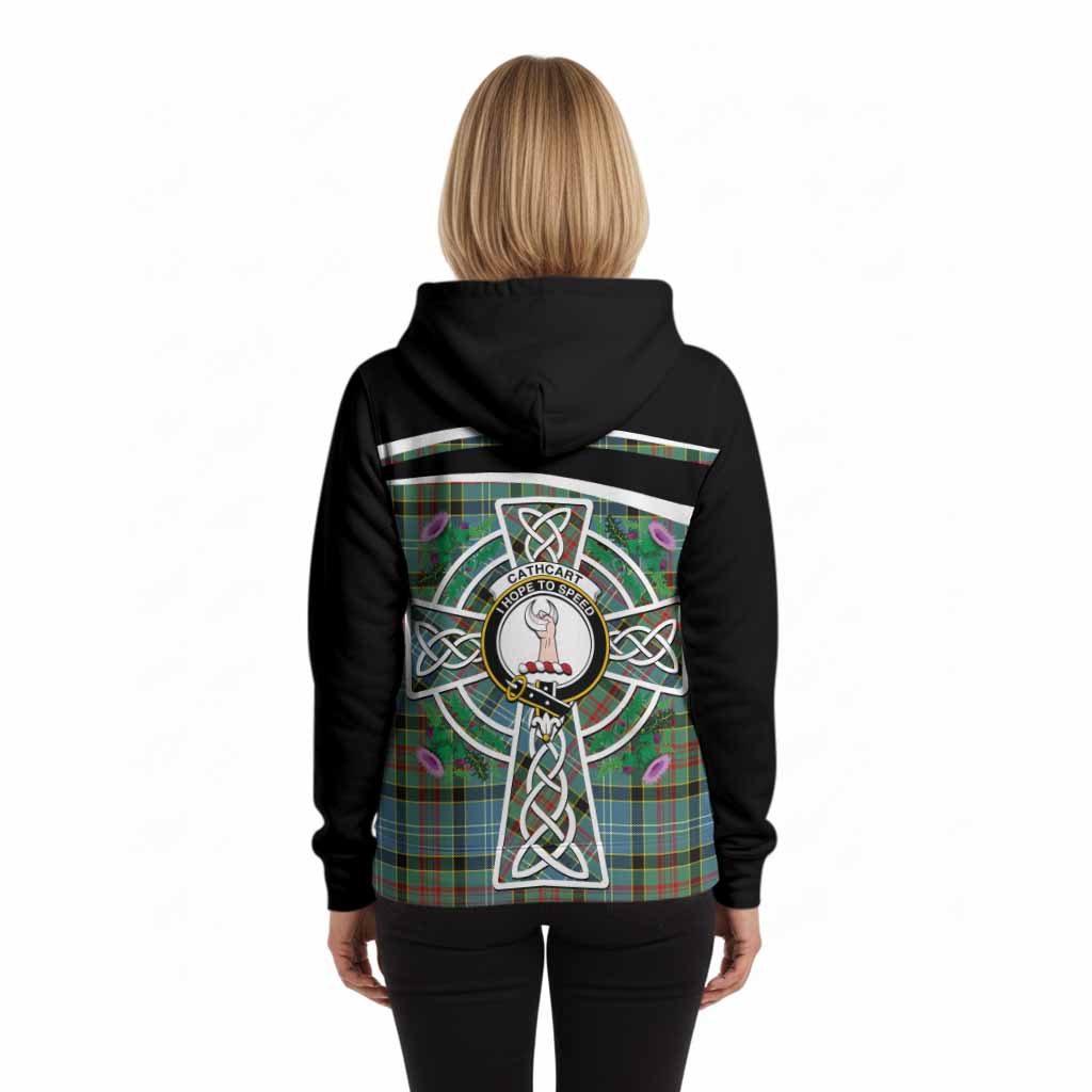 Cathcart Tartan Crest Hoodie Scottish Thistle Celtic Cross Alba Gu Brath