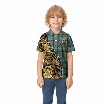 Cathcart Tartan Crest Kid Polo Shirt Celtic Knot and Triple Trickle Spiral Symbols