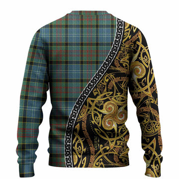 Cathcart Tartan Crest Knitted Sweater Celtic Knot and Triple Trickle Spiral Symbols