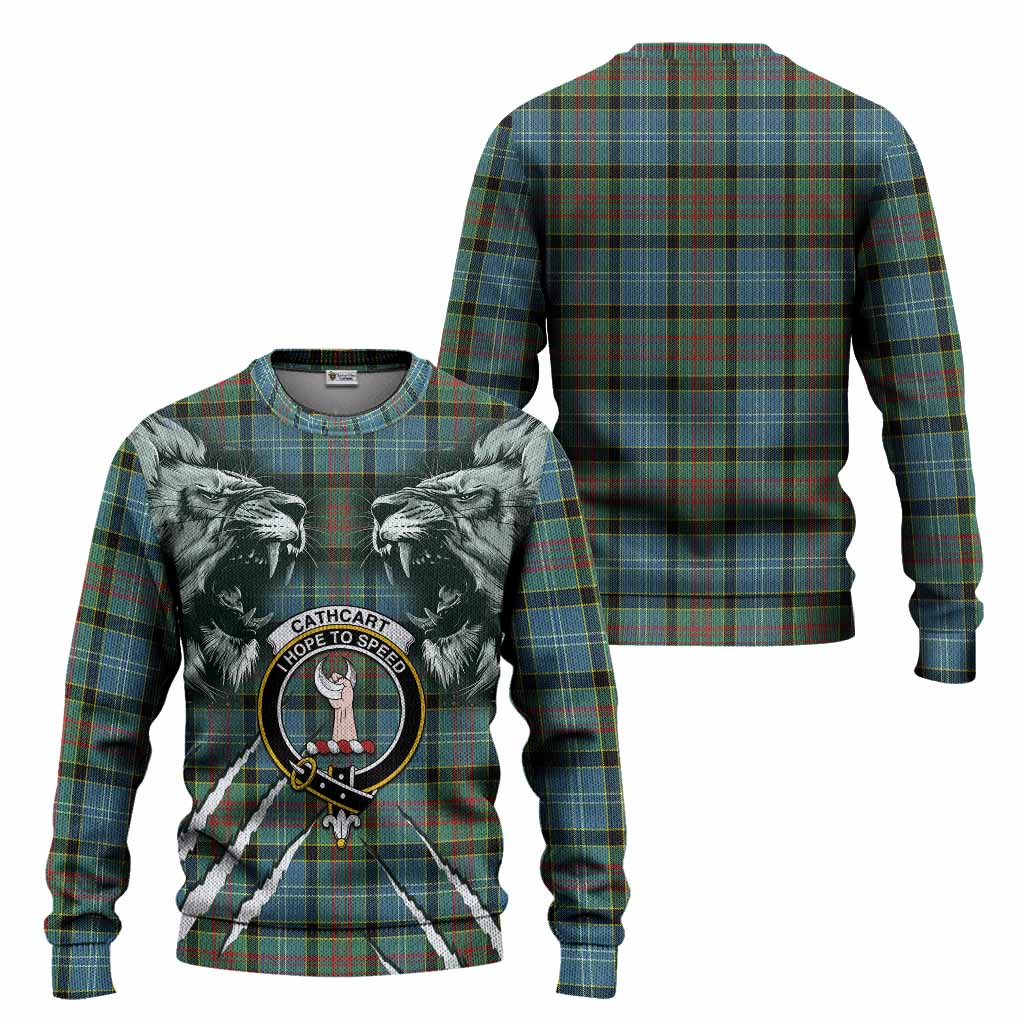 Cathcart Tartan Crest Knitted Sweater Ferocious Lion Style