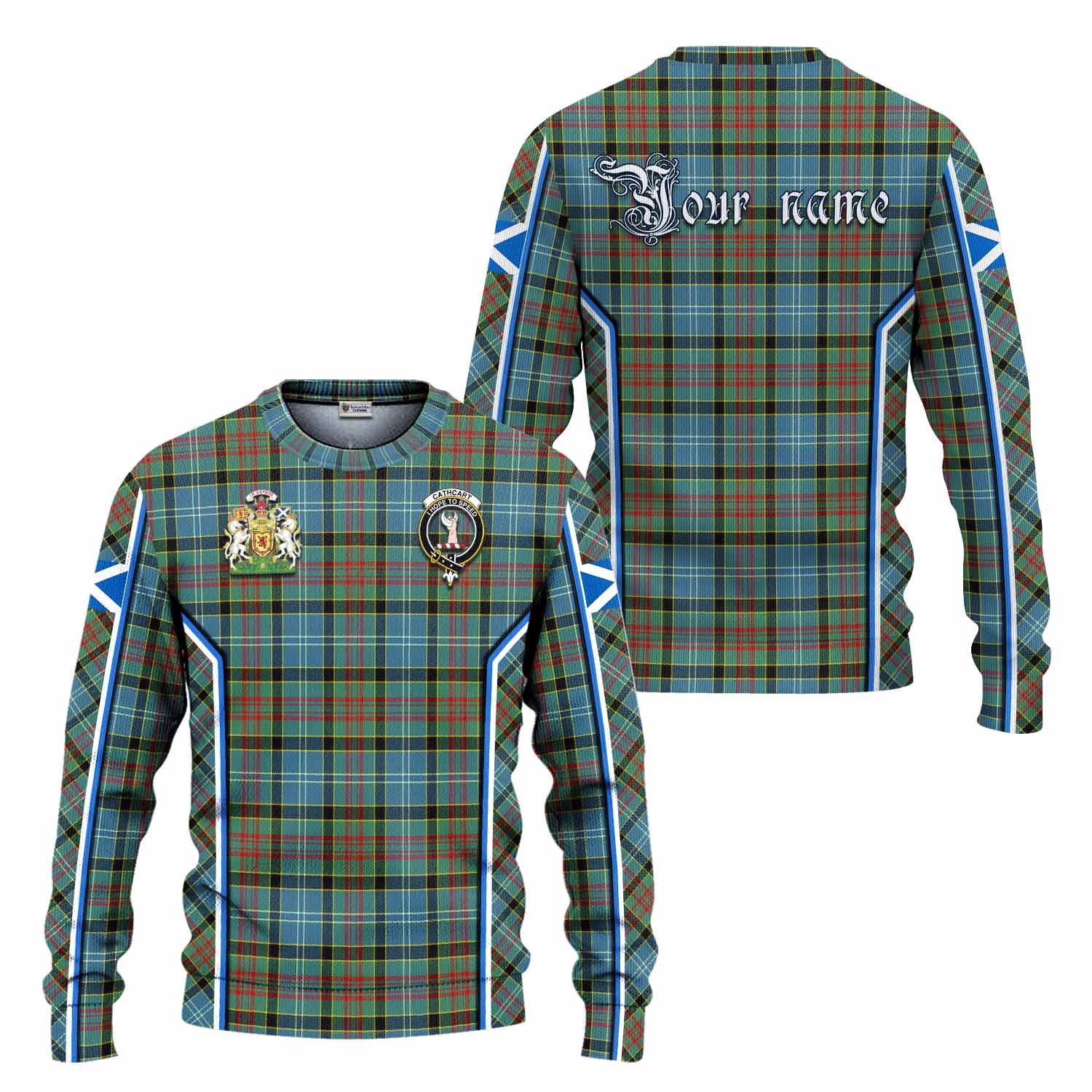 Cathcart Tartan Crest Knitted Sweater Scotland Coat of Arm Flag Style - Tartan Vibes Clothing