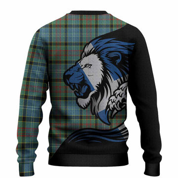 Cathcart Tartan Crest Knitted Sweater Scottish Golden Lions Wave Flow