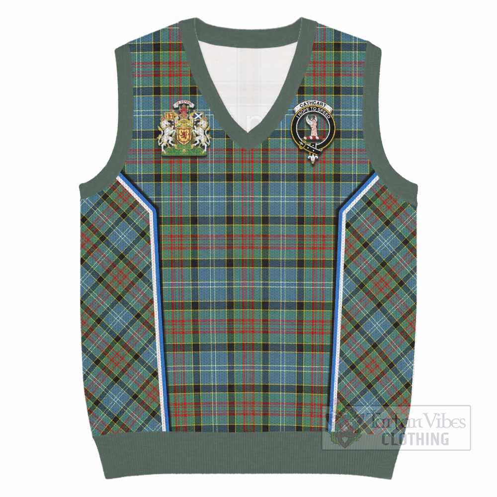 Cathcart Tartan Crest Knitted V-Neck Vest Scotland Coat of Arm Flag Style - Tartan Vibes Clothing