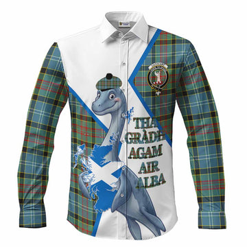 Cathcart Tartan Crest Loch Ness Monster Long Sleeve Button Shirts Nessie Scottish Map Tha Gradh Agam Air Alba