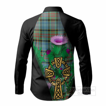 Cathcart Tartan Crest Long Sleeve Button Shirts Celtic Cross Thistle Flowers
