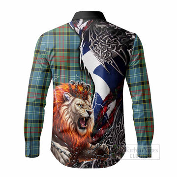 Cathcart Tartan Crest Long Sleeve Button Shirts Heritage Flag Grunge Celtic Knot and Lion Rampant