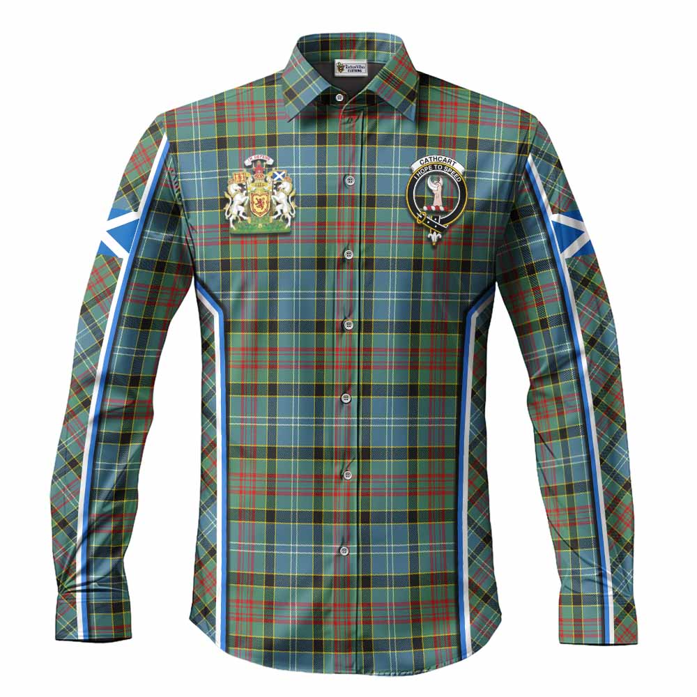 Cathcart Tartan Crest Long Sleeve Button Shirts Scotland Coat of Arm Flag Style - Tartan Vibes Clothing