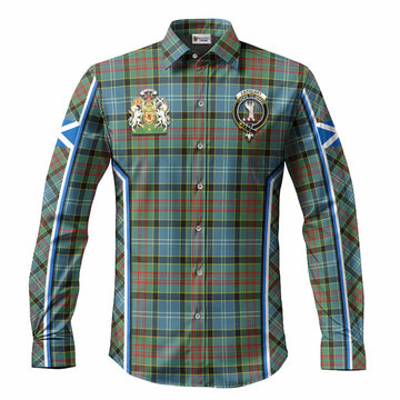 Cathcart Tartan Crest Long Sleeve Button Shirts Scotland Coat of Arm Flag Style