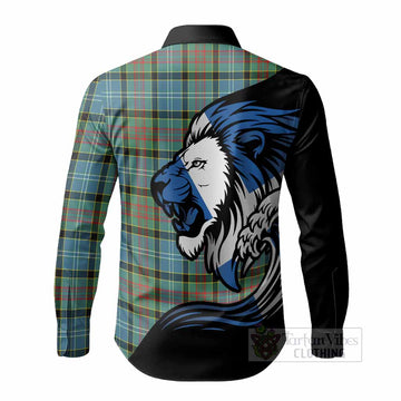 Cathcart Tartan Crest Long Sleeve Button Shirts Scottish Golden Lions Wave Flow
