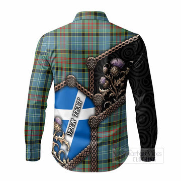 Cathcart Tartan Crest Long Sleeve Button Shirts Scottish Thistle Loch Ness Monster