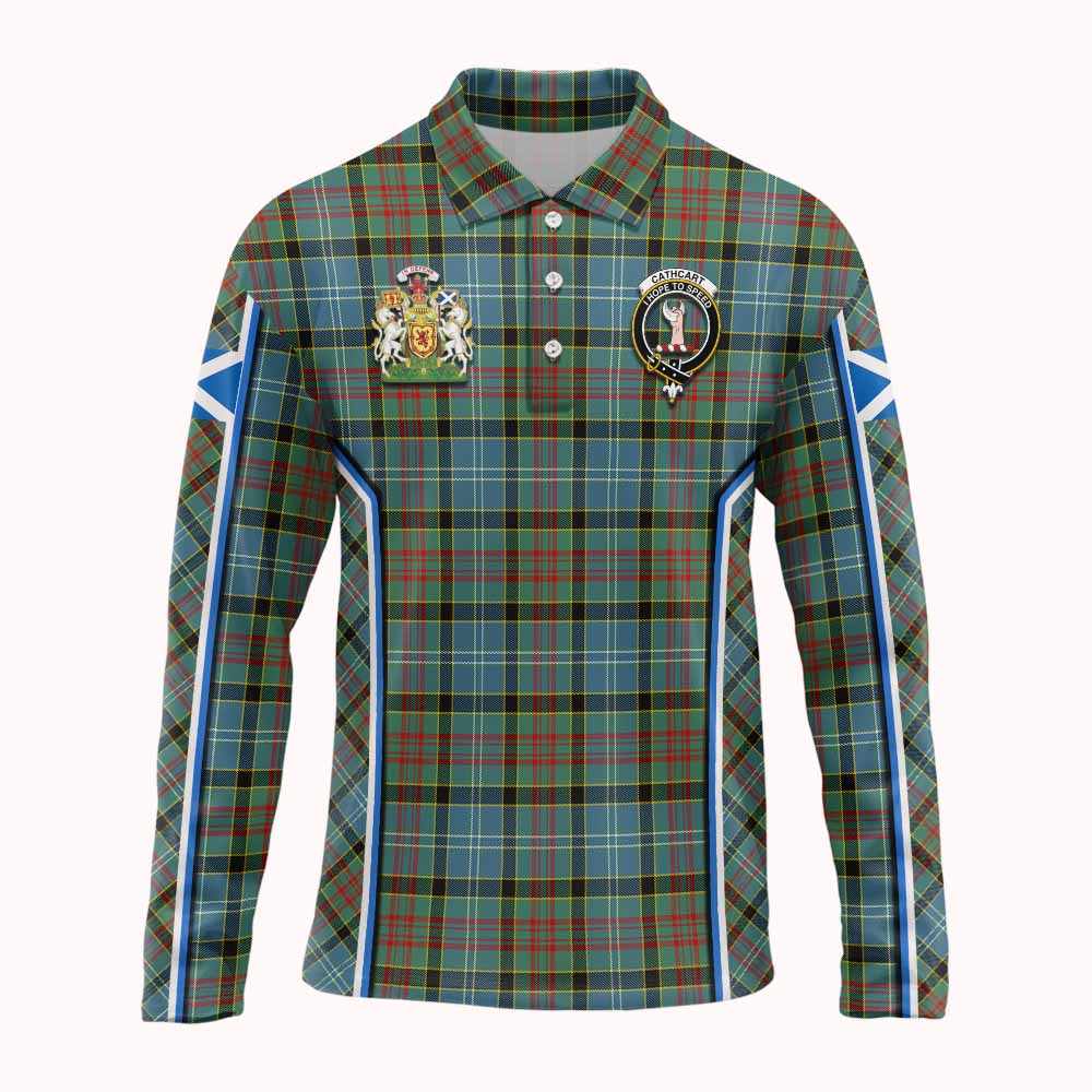 Cathcart Tartan Crest Long Sleeve Polo Shirt Scotland Coat of Arm Flag Style - Tartan Vibes Clothing