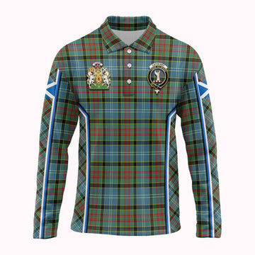 Cathcart Tartan Crest Long Sleeve Polo Shirt Scotland Coat of Arm Flag Style