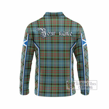Cathcart Tartan Crest Long Sleeve Polo Shirt Scotland Coat of Arm Flag Style