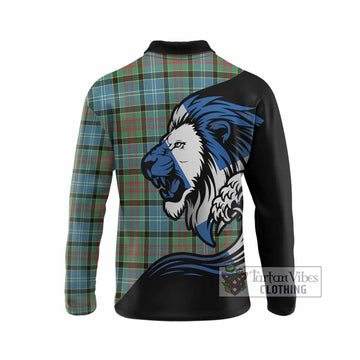 Cathcart Tartan Crest Long Sleeve Polo Shirt Scottish Golden Lions Wave Flow