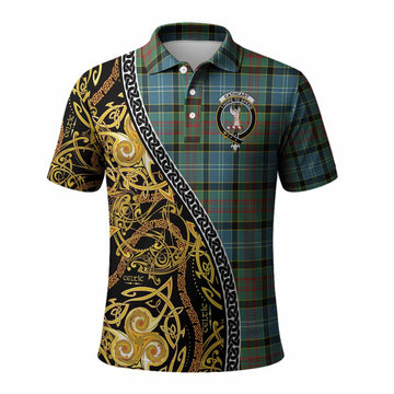 Cathcart Tartan Crest Polo Shirt Celtic Knot and Triple Trickle Spiral Symbols