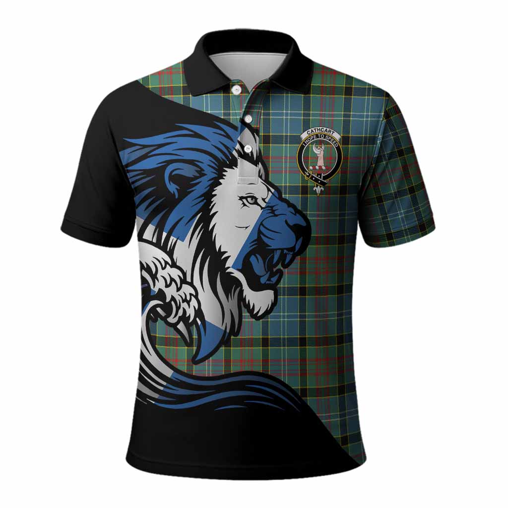 Cathcart Tartan Crest Polo Shirt Scottish Golden Lions Wave Flow