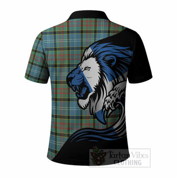 Cathcart Tartan Crest Polo Shirt Scottish Golden Lions Wave Flow