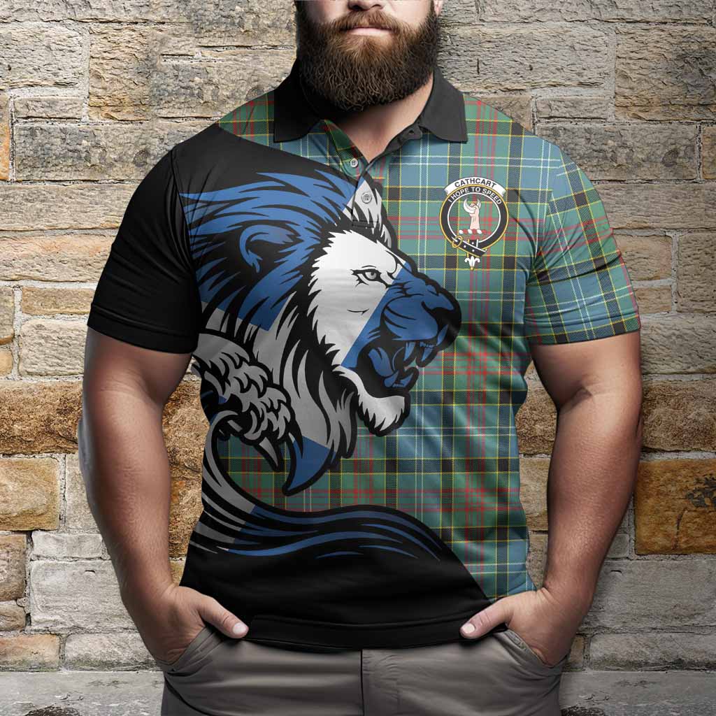 Cathcart Tartan Crest Polo Shirt Scottish Golden Lions Wave Flow